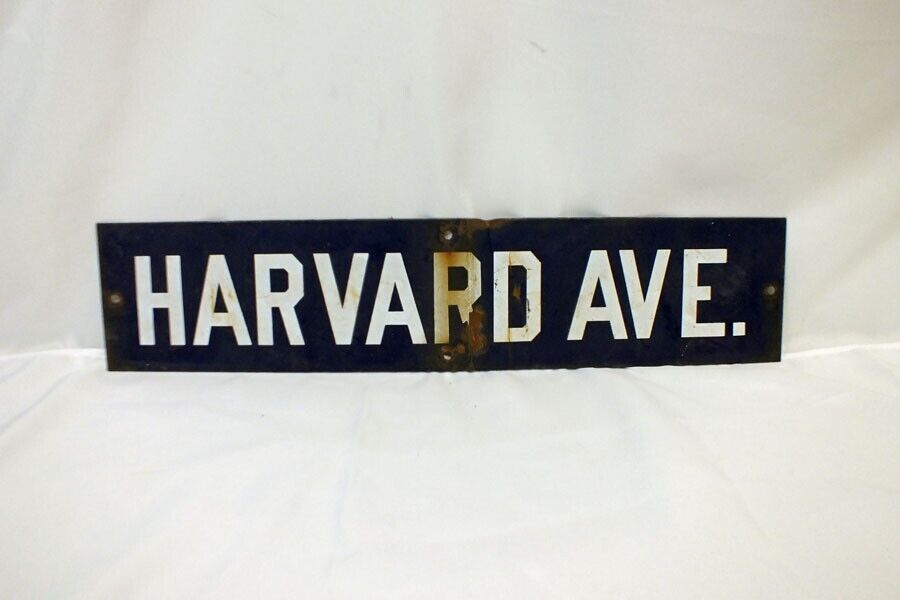 Vintage Harvard Enamel Street Sign Blue Highland Park Dallas Texas 24\