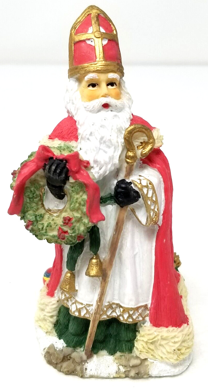 St. Nicholas Santa Figurine Victorian Mitre Resin Painted Vintage