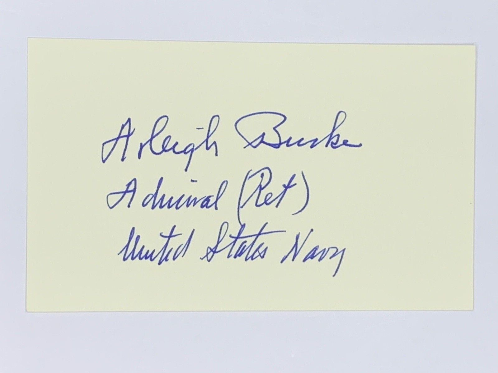 Navy Admiral Arleigh Burke Signed 3x5 Index Card Eisenhower Chief Naval Op