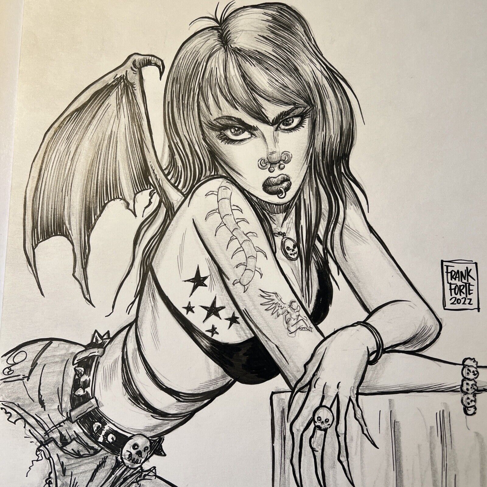 Sexy Femme Fatale Succubus In Lingerie Original Art drawing By Frank Forte