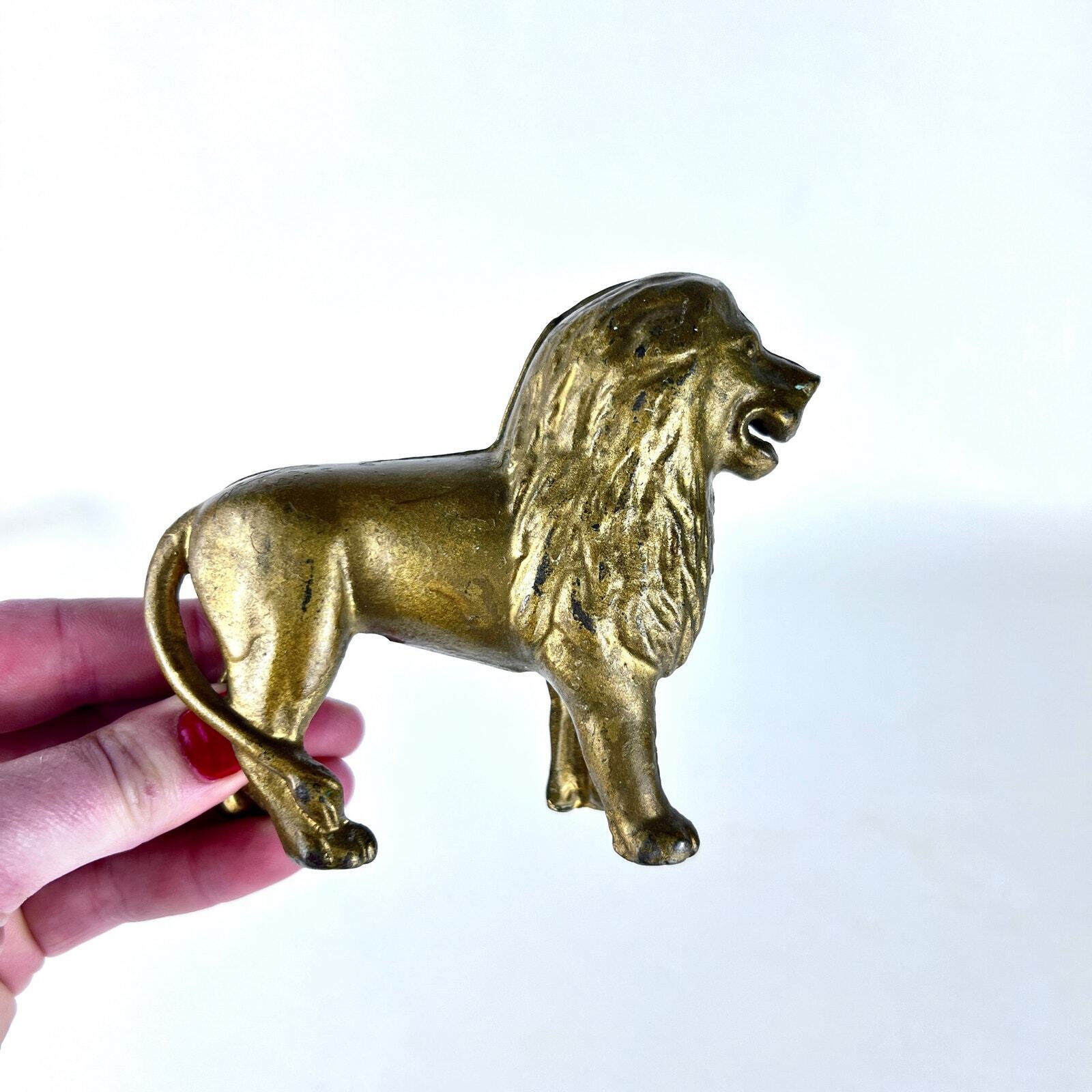 Vintage Brass Lion Bank Antique Collectible Decor Rare Brass Animal Figurine