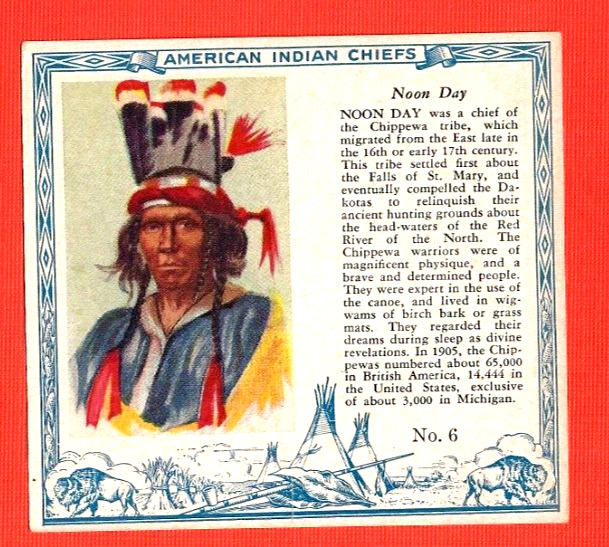 1954 T129 Red Man Chewing Tobacco - American Indian Chiefs  #6   NOON DAY