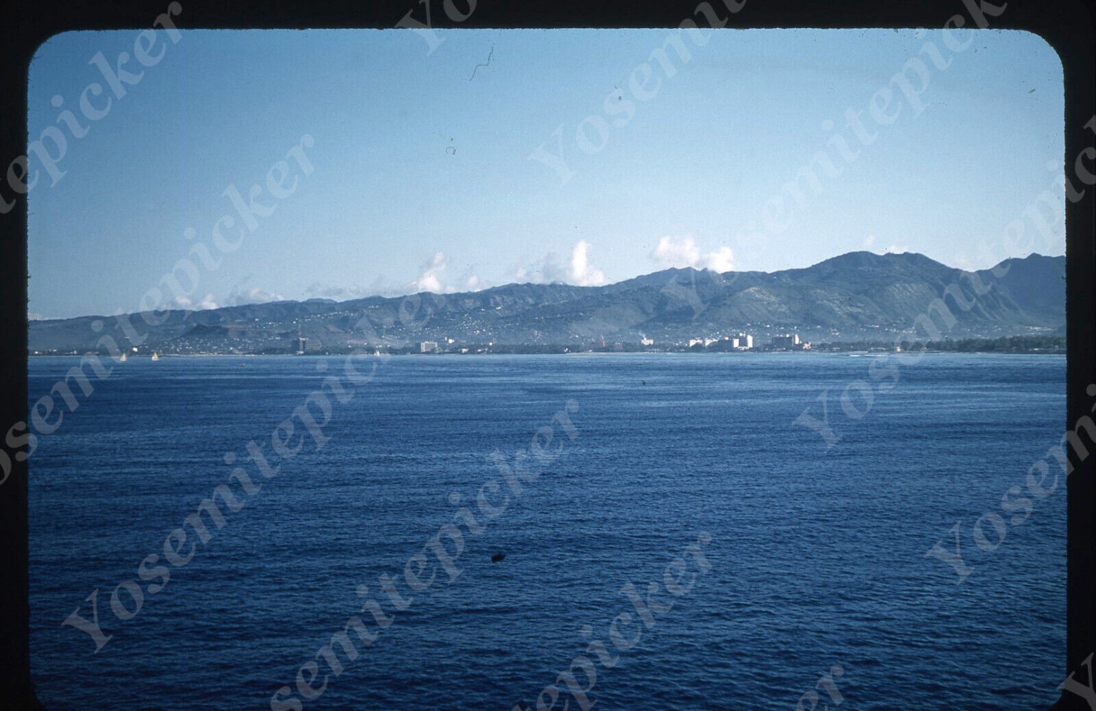 sl65  Original slide  1950\'s Red Kodachrome Waikiki view from ship 269a