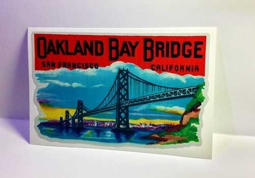 Oakland Bay Bridge Vintage Style Travel Decal / Vinyl Sticker, Luggage Label