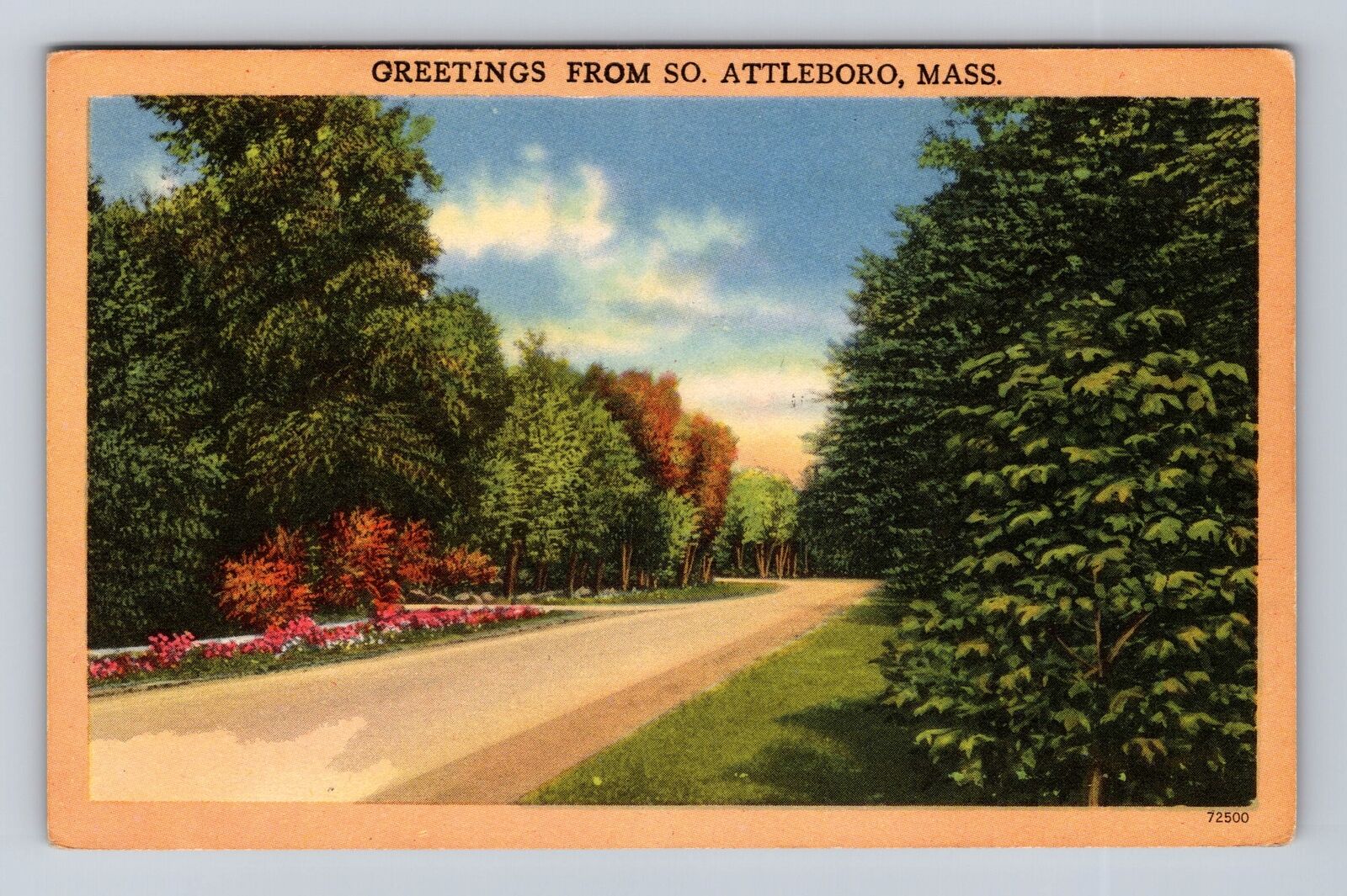 Attleboro MA-Massachusetts, Greetings, Scenic Roadway, Antique Vintage Postcard