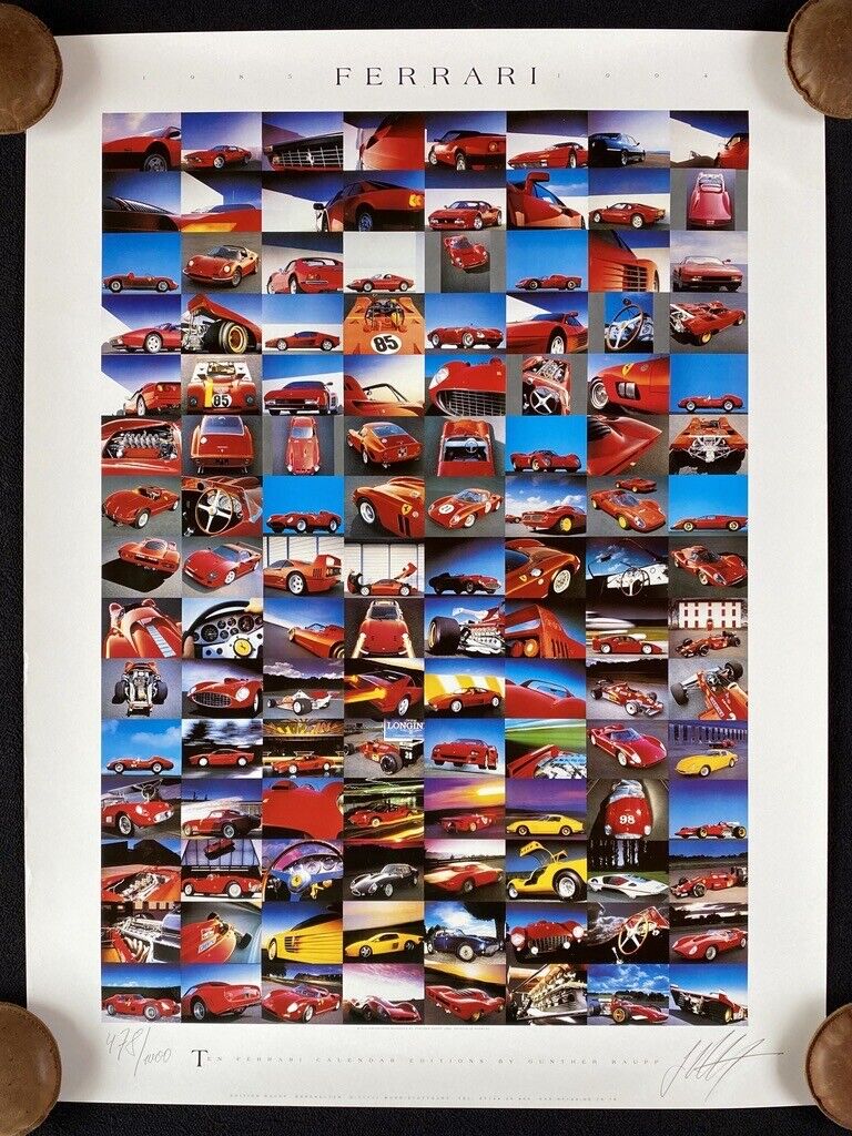 Ltd Ed Signed Günther Raupp FERRARI 10 Years Calendar Prints 1985-1994 Poster  