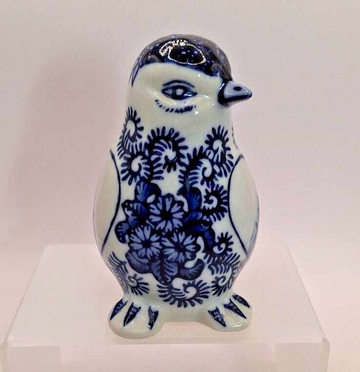 Porcelain Bird Figurine Blue and White Floral Unbranded
