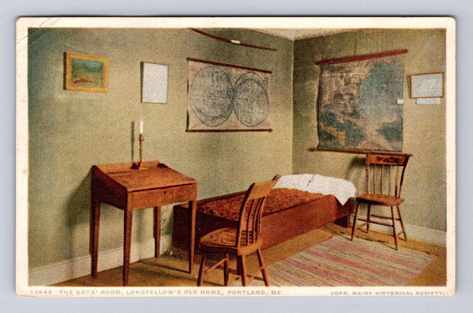 Portland ME- Maine, The Boys Room, Longfellow\'s Old Home, Vintage c1931 Postcard