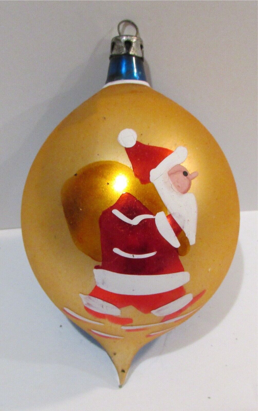 Vintage Blown Glass Christmas Ornament Teardrop Santa Poland Fantasia 3.9\