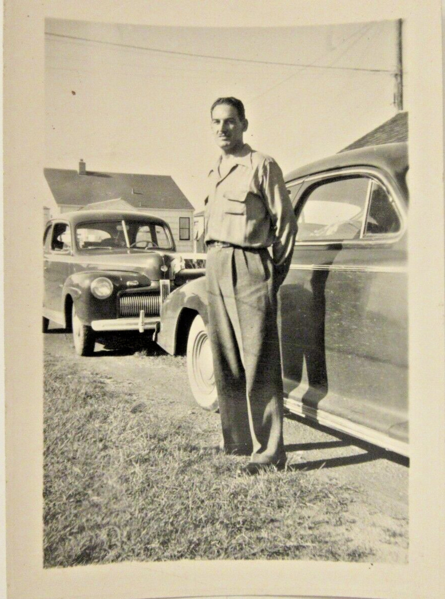 1942 FORD & 1941 OLDSMOBILE Coupes? & CHARLES FULTON, b&w photo, 3 1/2\