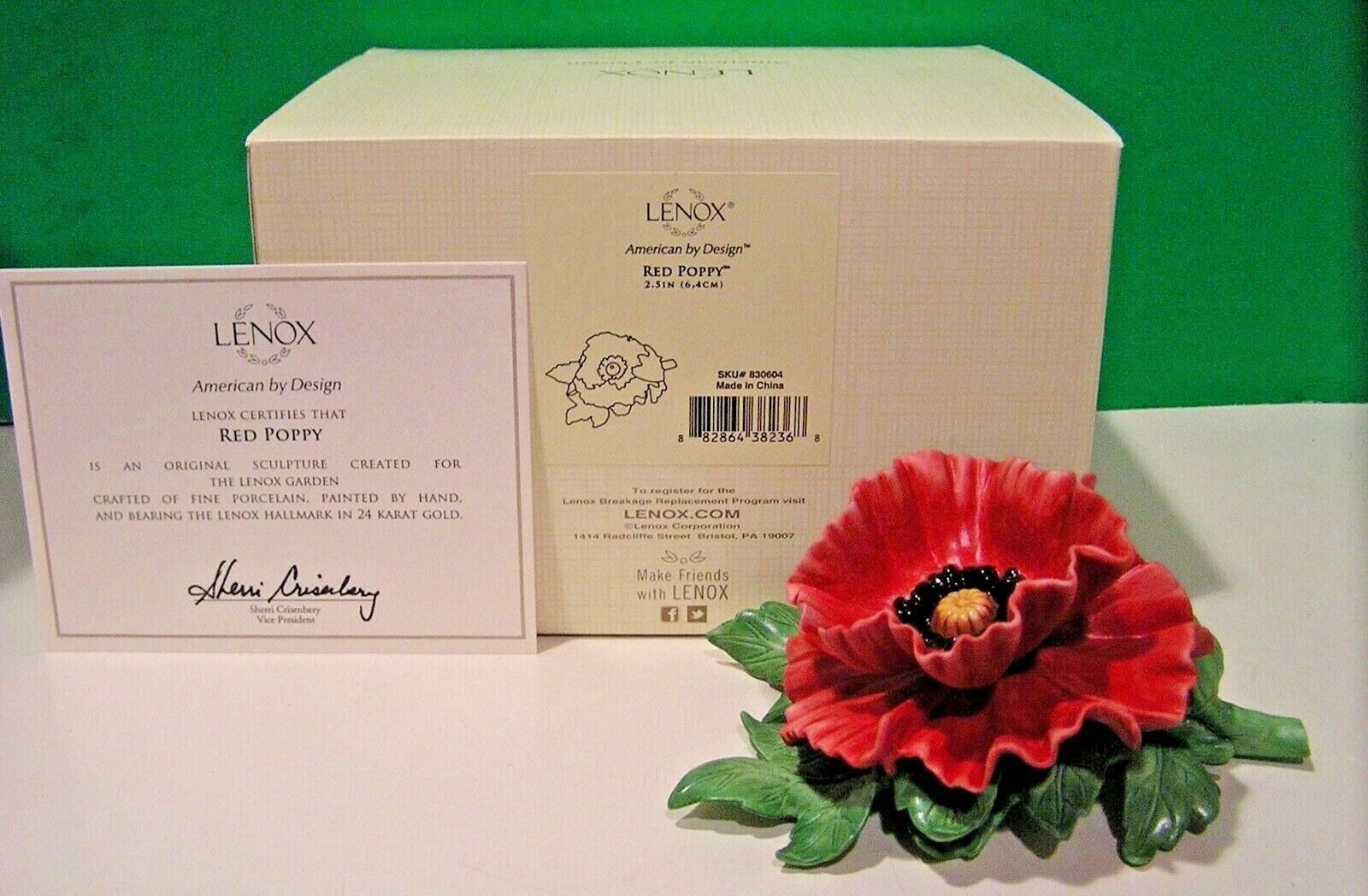 LENOX RED POPPY Garden Flower sculpture -- -- NEW in BOX with COA