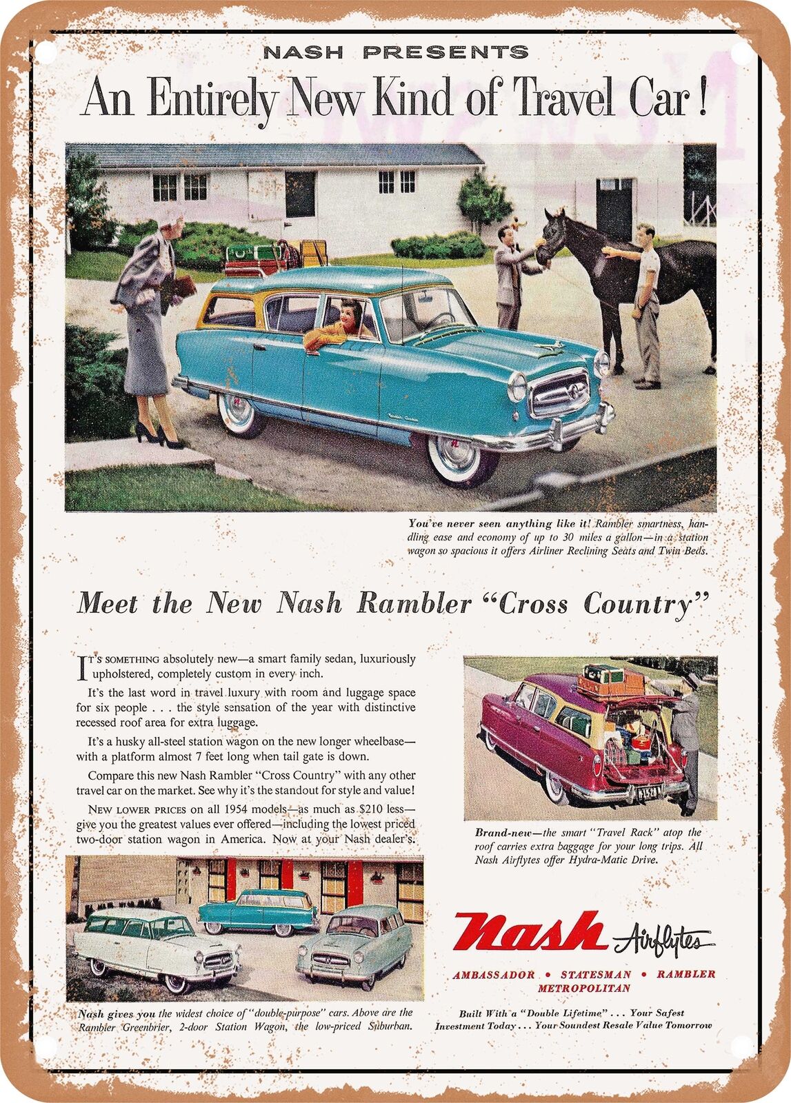 METAL SIGN - 1954 Nash Rambler Cross Country an Entirely New Kind of Travel Car