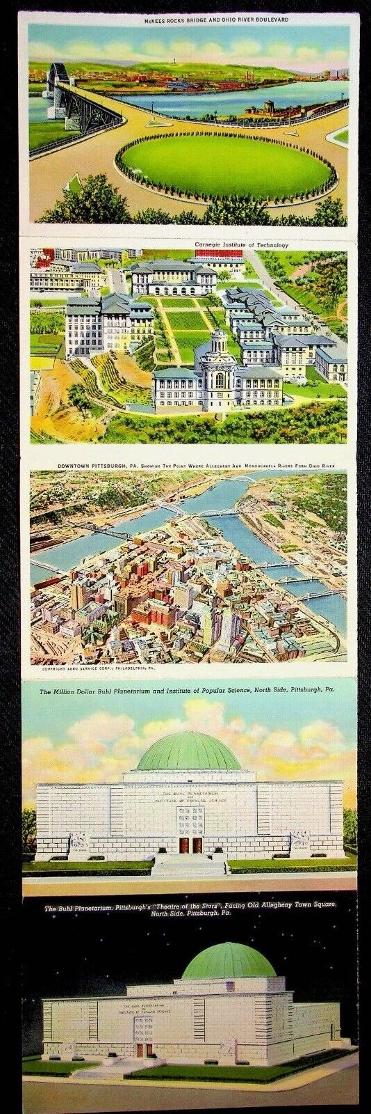 VTG Souvenir Linen Postcard Style Views from Pennsylvania, 5 Double-Sided Cards
