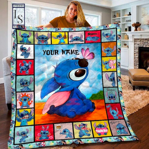 Personalized Stitch Custom Name Blanket Quilt, Ohana Means Family Lilo And Stitc