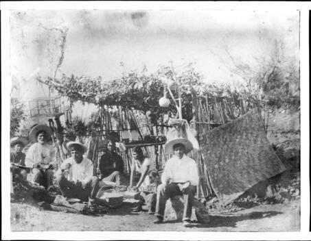 Yaqui Indians at their thatched dwelling Mexico 1910 Old Photo