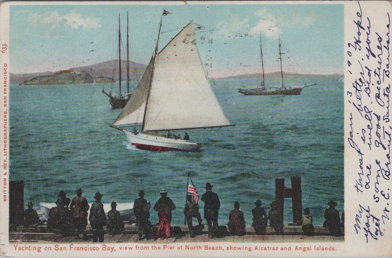Yachting On San Francisco Bay From North Beach California 1909 PM Postcard