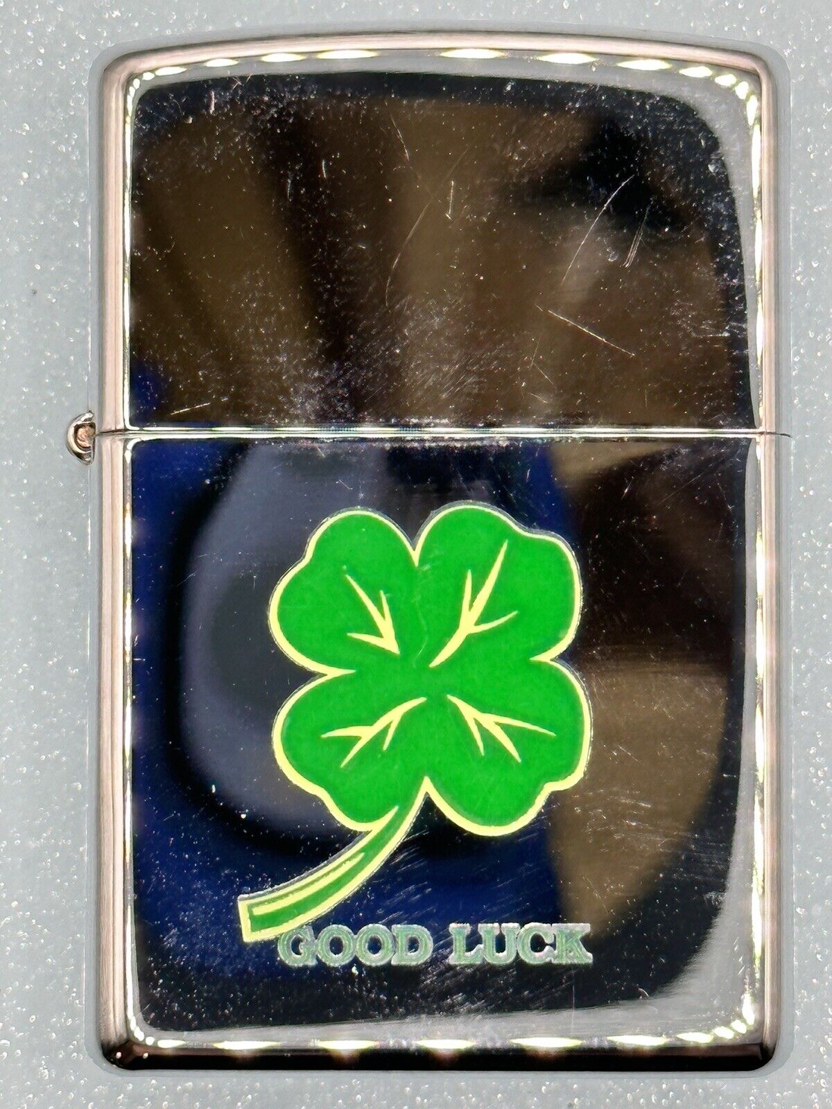 Vintage 2002 Good Luck Irish Clover High Polish Chrome Zippo Lighter