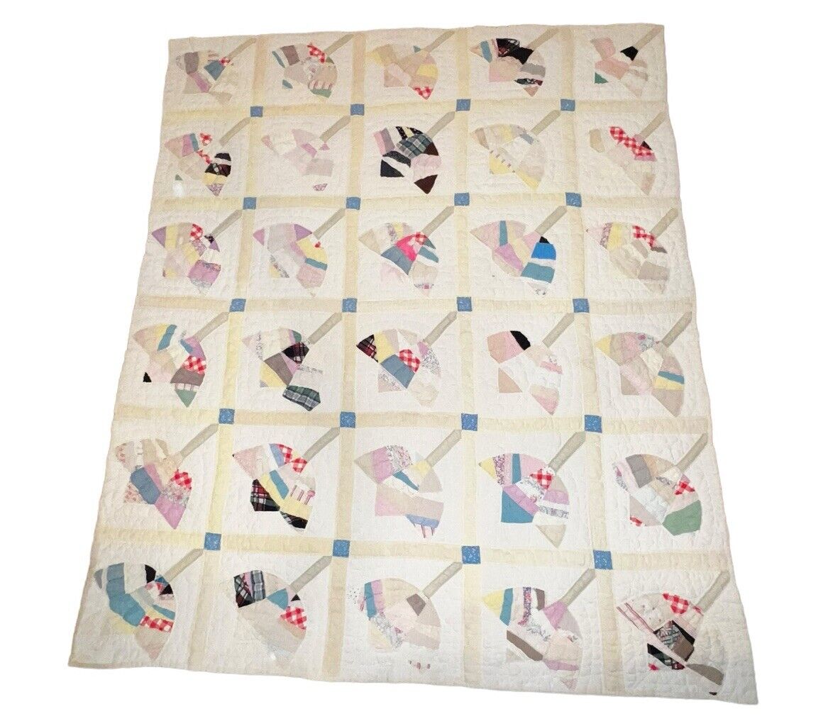 Vintage Estate Quilt Hand Made Stitched 70”x86” Cotton Grandma Blanket