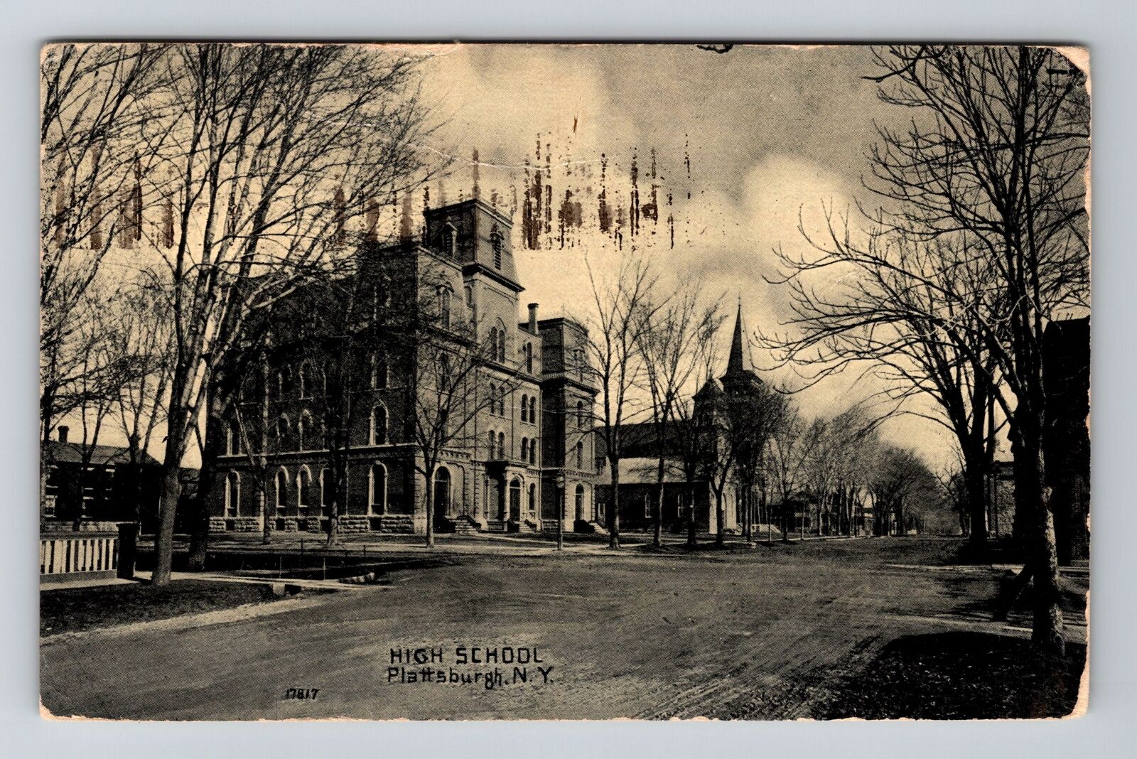 Plattsburgh NY-New York, High School, Antique Vintage Souvenir Postcard