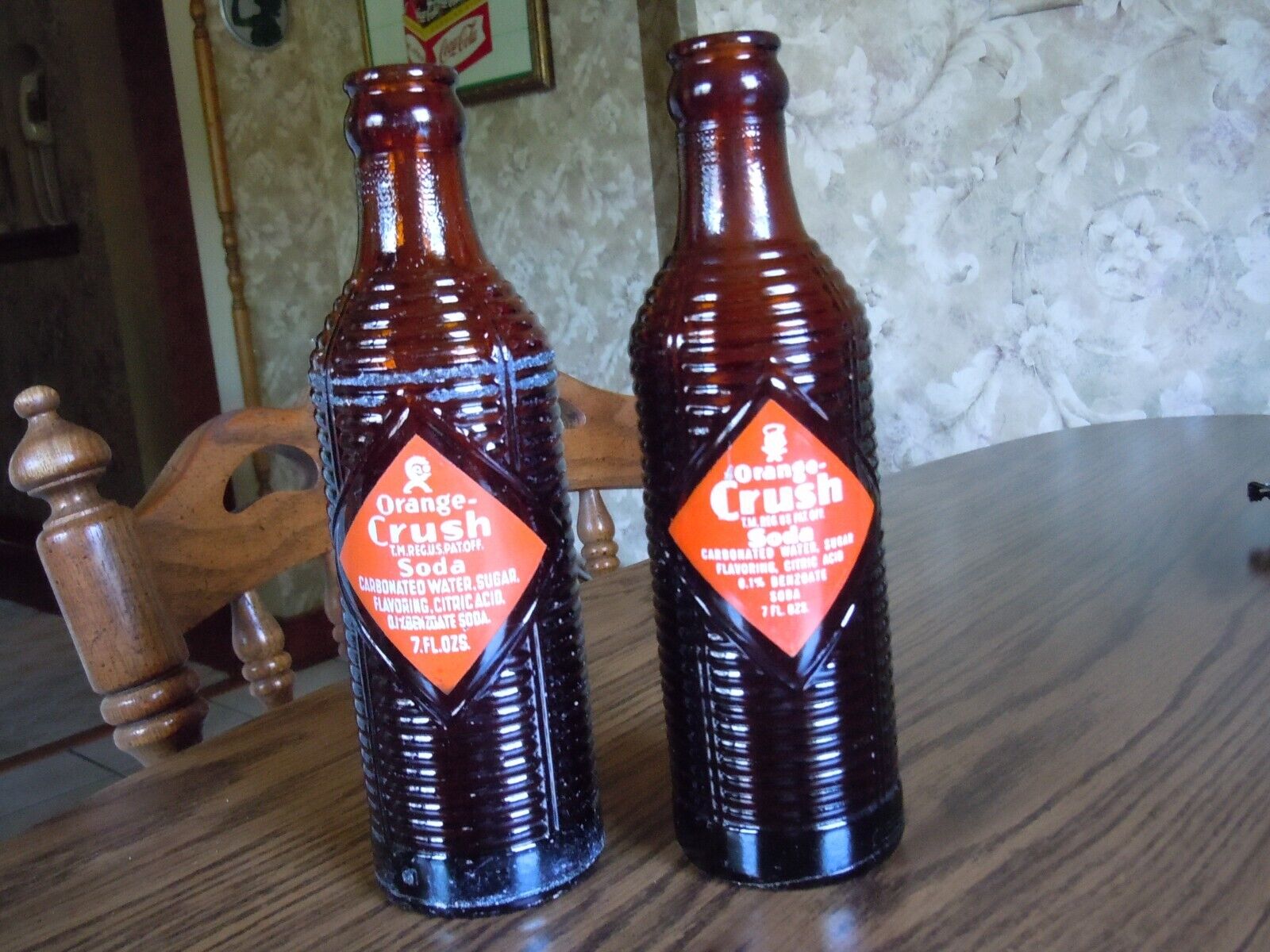2 Vintage Late 1940s Early 1950’s  Orange Crush 7 Fl. Oz. Soda Pop Bottle