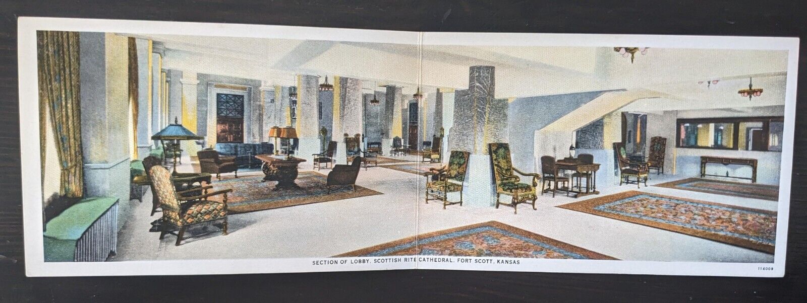 Fort Scott Kansas Vintage Double Postcard View of Scottish Rite Cathedral Lobby
