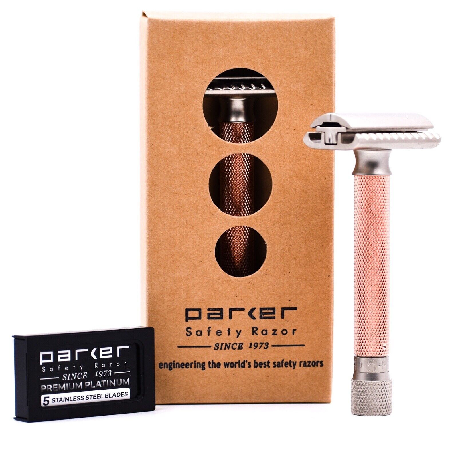 Parker Variant ADJUSTABLE Safety Razor & 5 Double Edge Blades - Rose Gold
