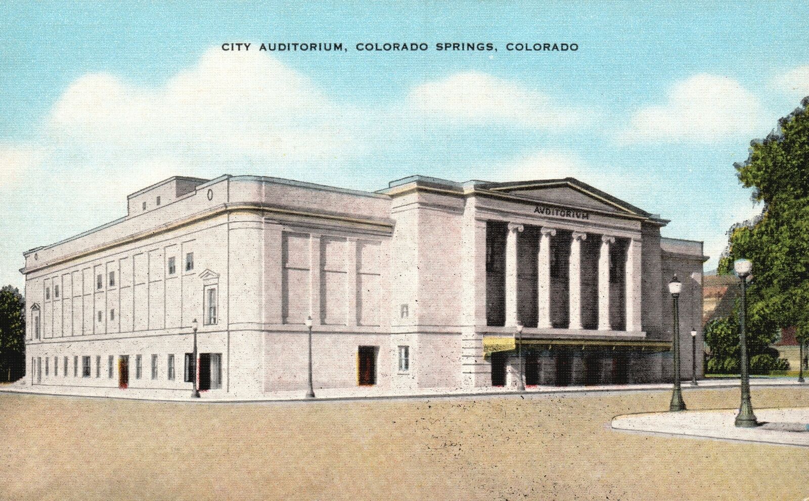 Vintage Postcard City Auditorium Colorado Springs Colorado Elmer C. Clark Pub.