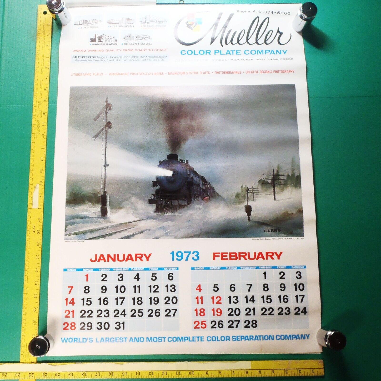 1973 Railroad Train Wall Calendar Posters w/ Paintings by GIL REID 21x30\