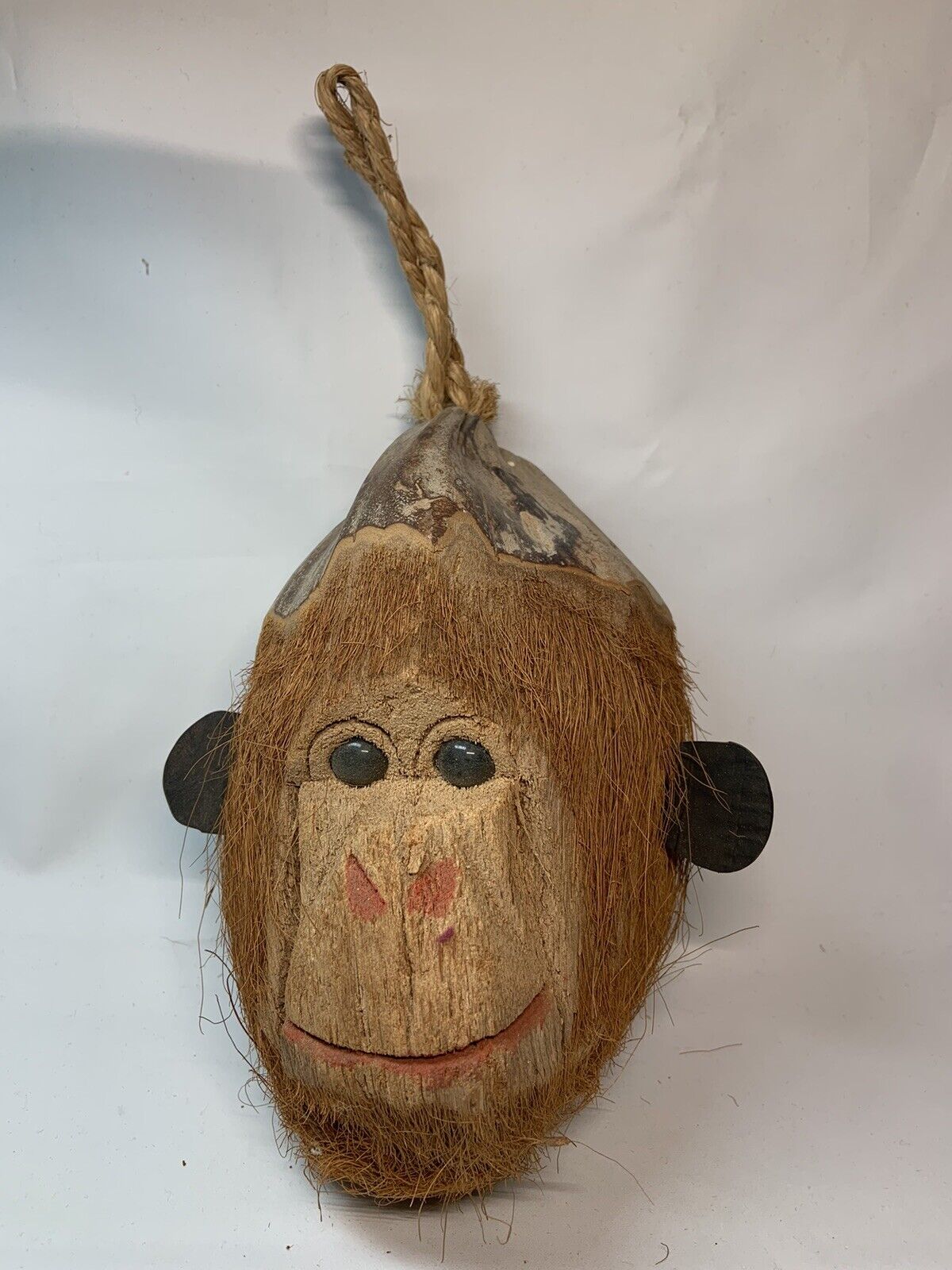 Vintage Hand Carved Tiki Coconut Hanging Monkey Head Tropical