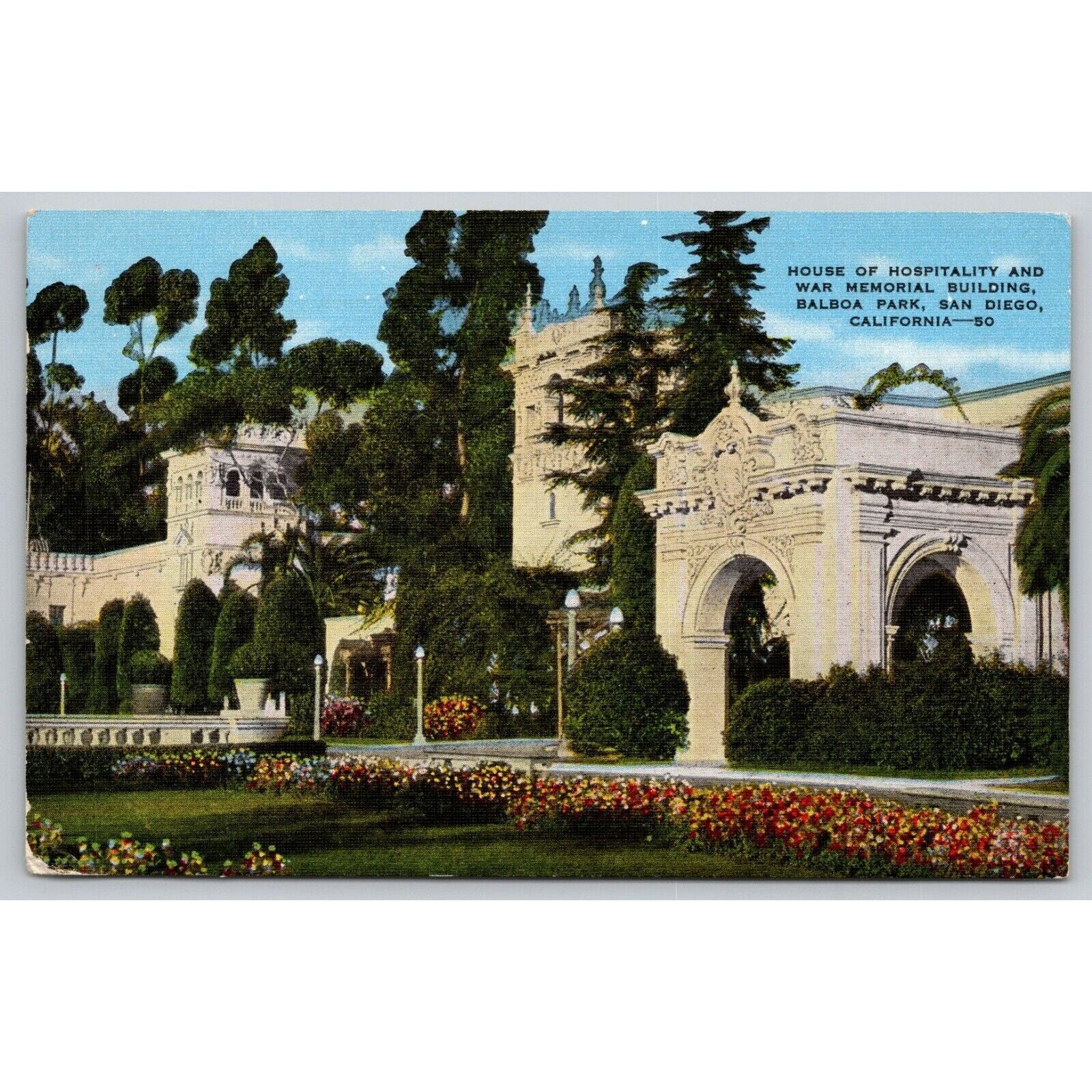 Postcard CA San Diego Balboa park House Of Hospitality And War Memorial