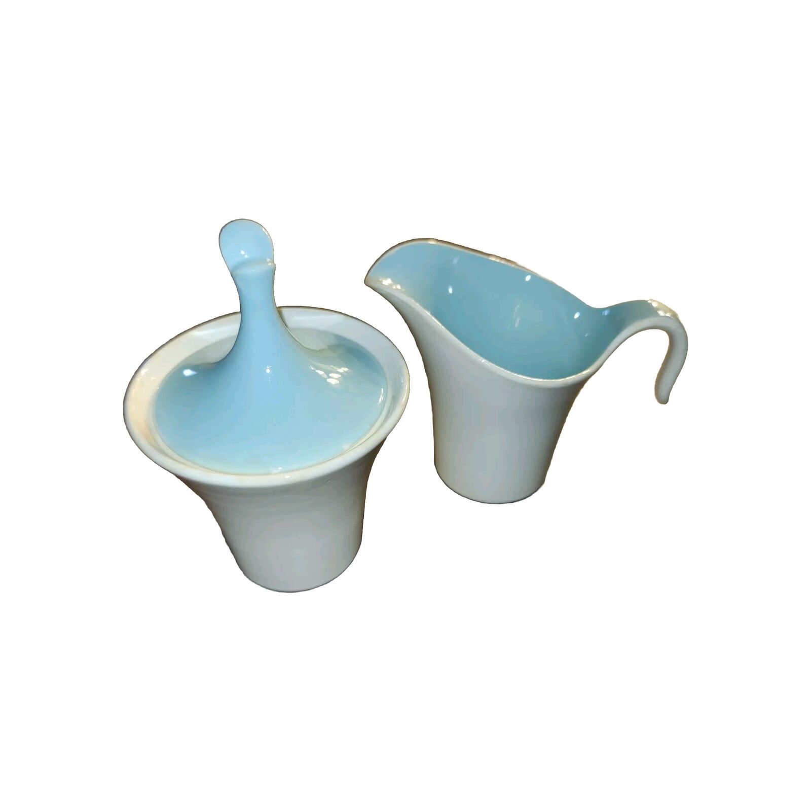 VTG Harker Creamer Sugar Bowl Set Lid Star Lite Sky Blue MCM Style 
