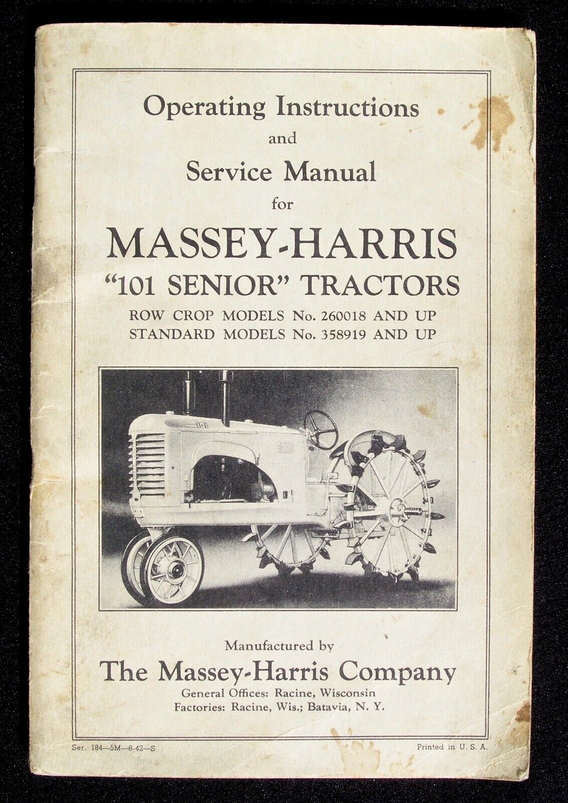 1940\'s Massey Harris 101 Senior Tractors Operating Instructions & Service Manual
