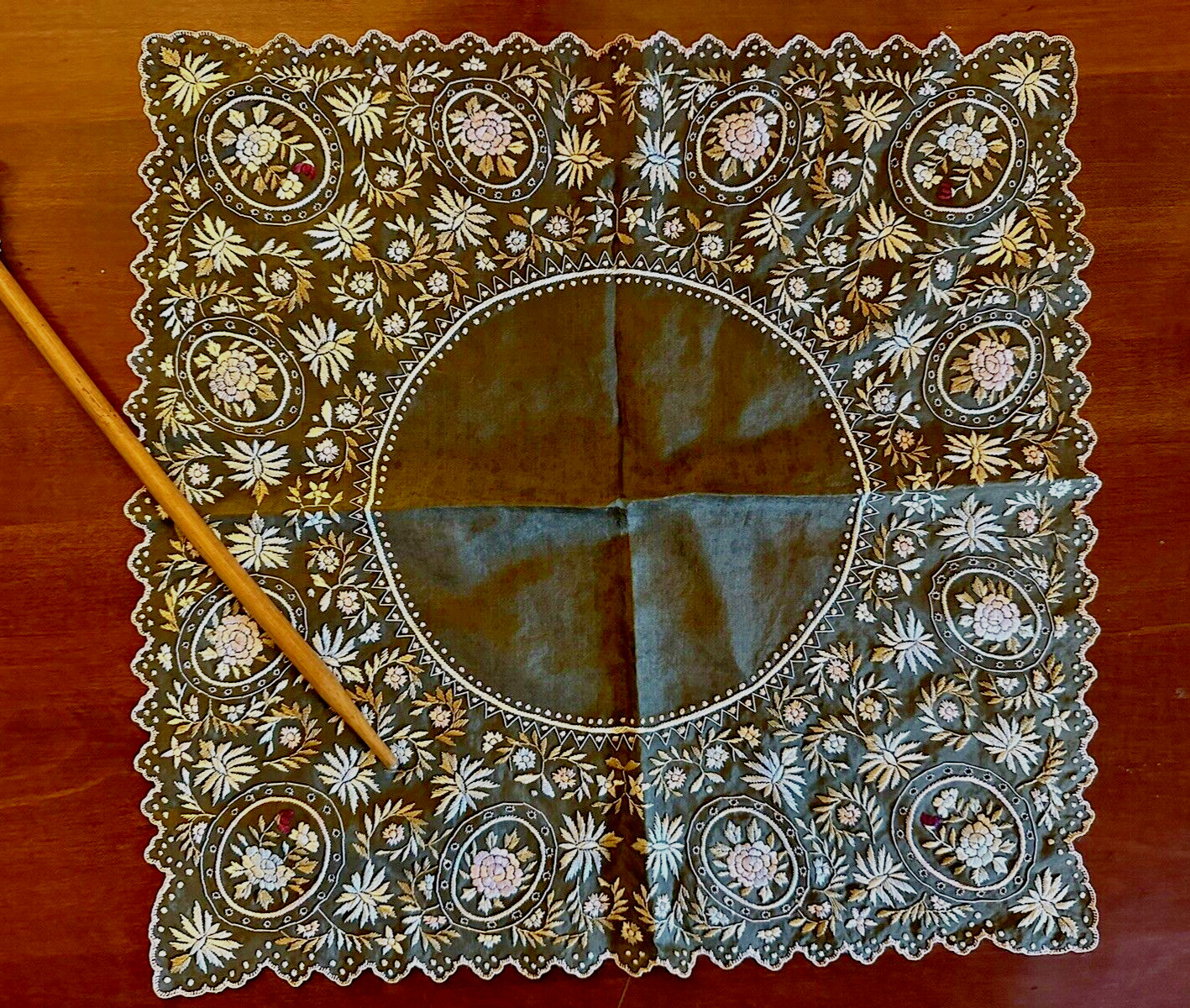 Antique Victorian Embroidered Silk Handkerchief Hard to Find WATCH VIDEO NOW