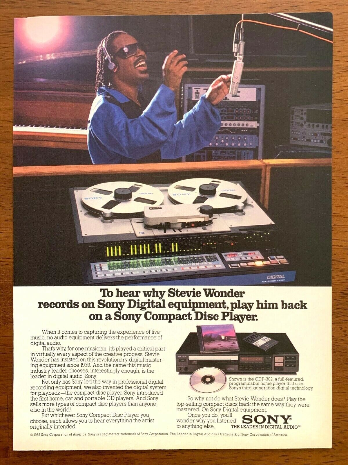 1985 Stevie Wonder Sony CD Player Vintage Print Ad/Poster 80s Music Art Décor 
