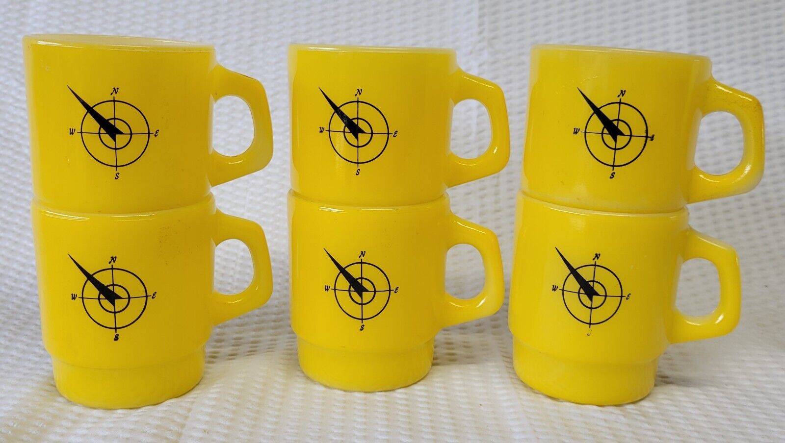 Lot of 6 Yellow Vintage Anchor Hocking Fire King Northwest Airlines Coffee Mugs