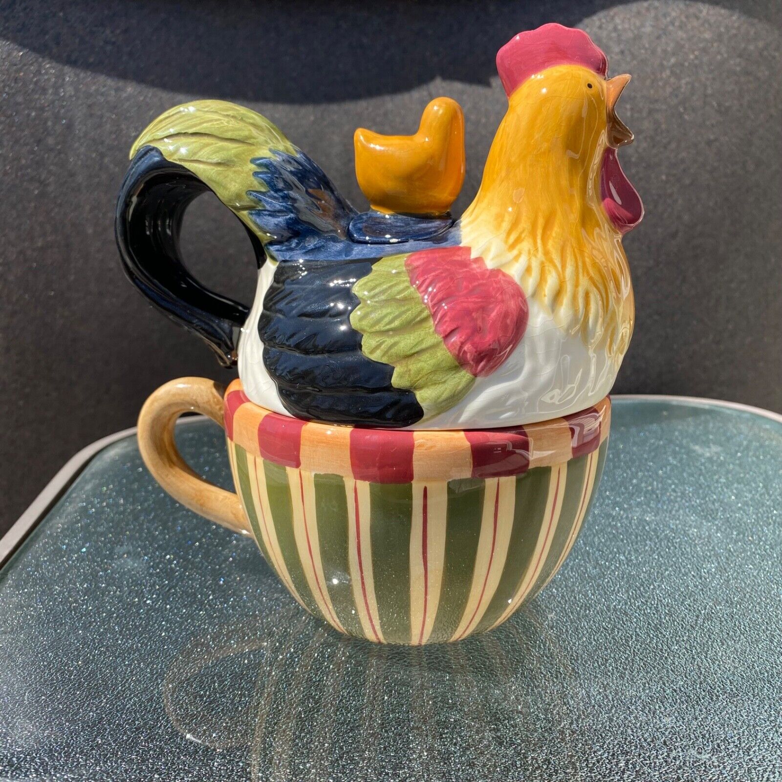 SUSAN WINGET JCPenny HEN Chicken W Chick Ceramic Teapot Mug 3pc set Farmhouse