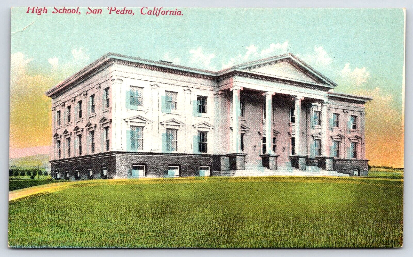 Original Old Antique Vintage Outdoor Postcard High School San Pedro California
