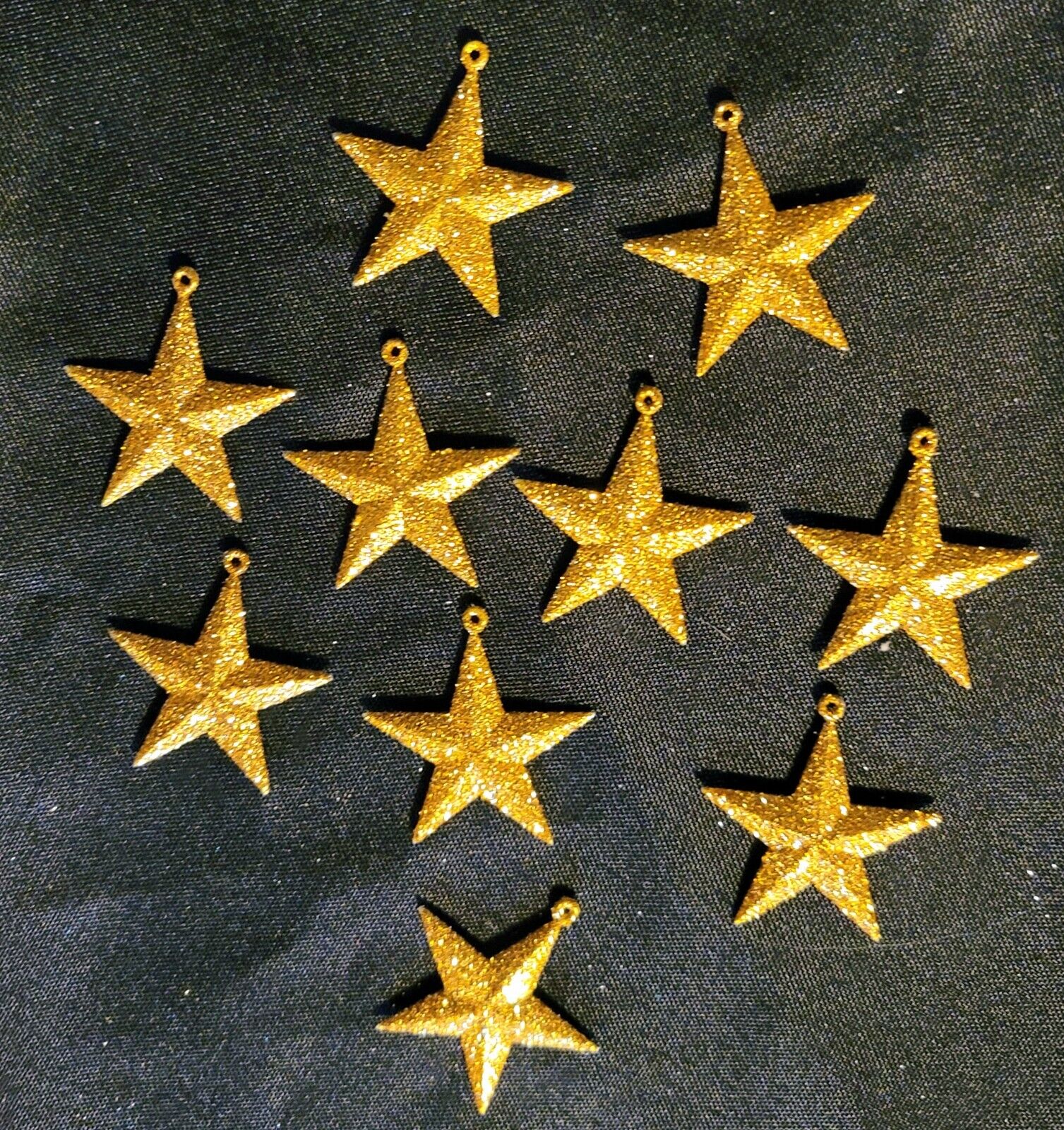 Lot Of 10 Miniature Gold Glittered Christmas Star Feather Tree Ornaments