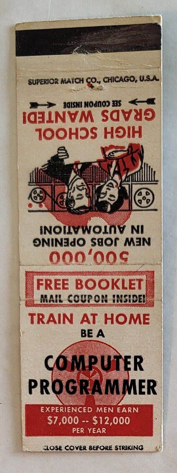 Vintage Matchbook Cover....Become Computer Programmer at LaSalle Ext University 