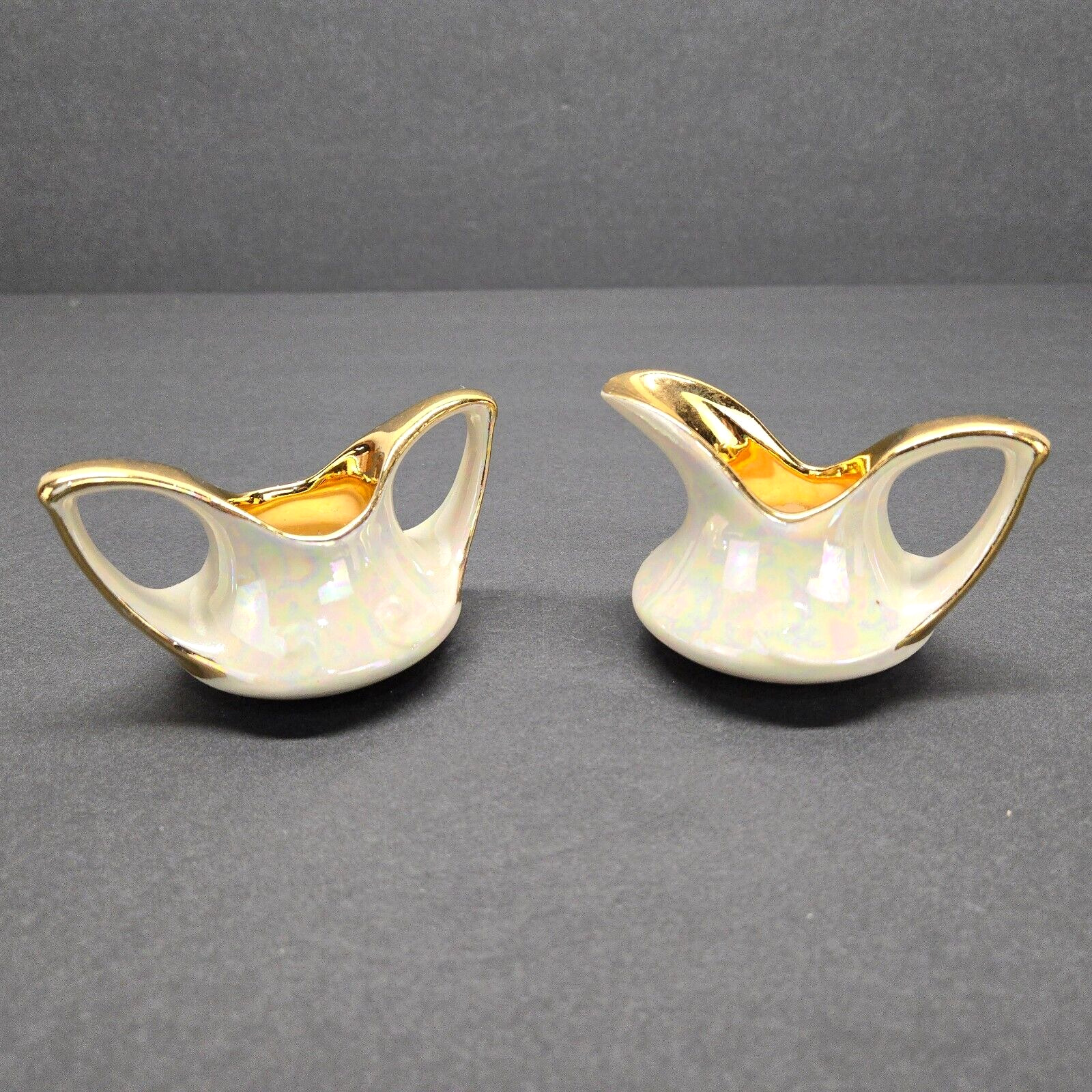 Vintage Pearl China Company Sugar Bowl Creamer Gold Tone Iridescent No Marks