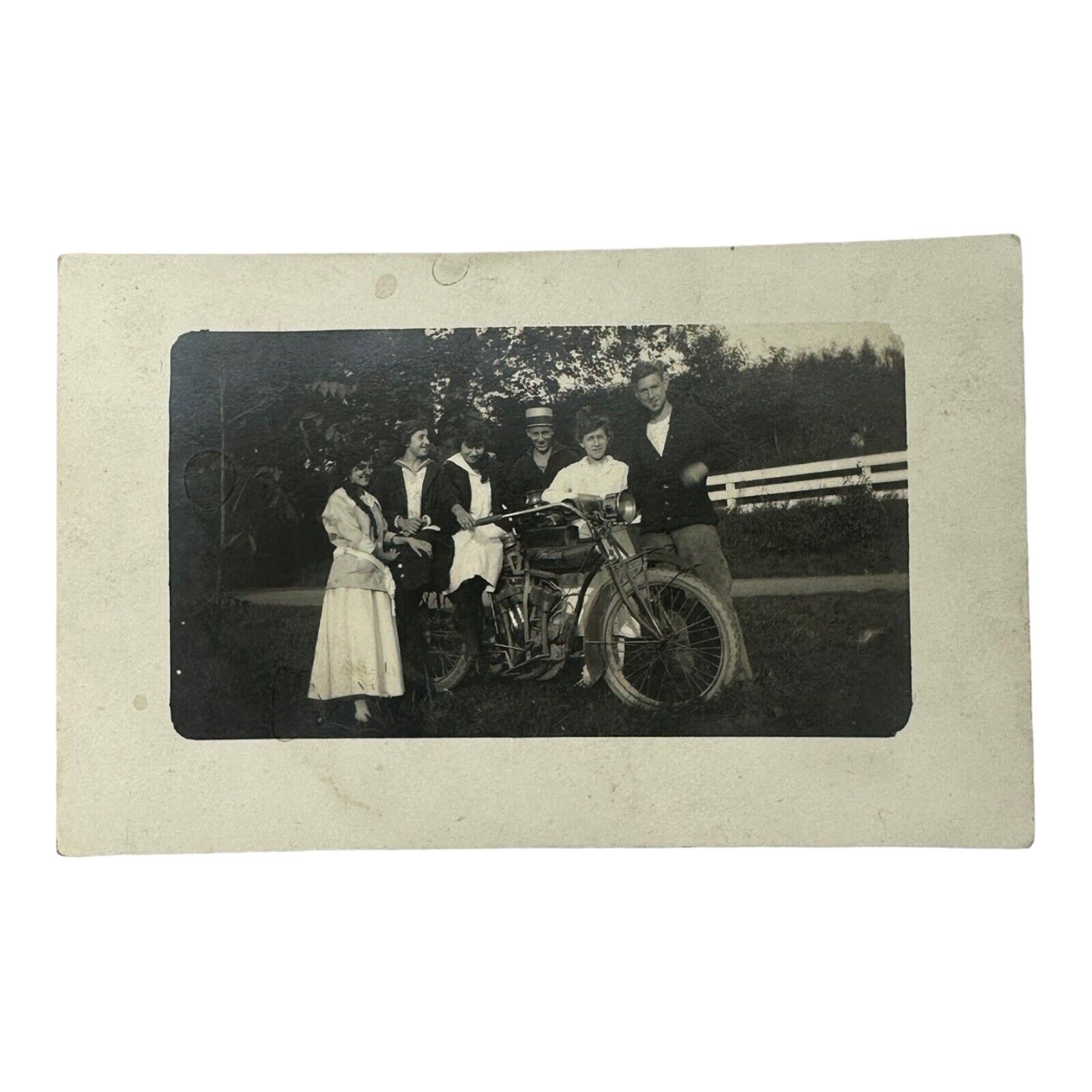 Original c1920 Indian Motorcycle Postcard W/family on Ranch Al