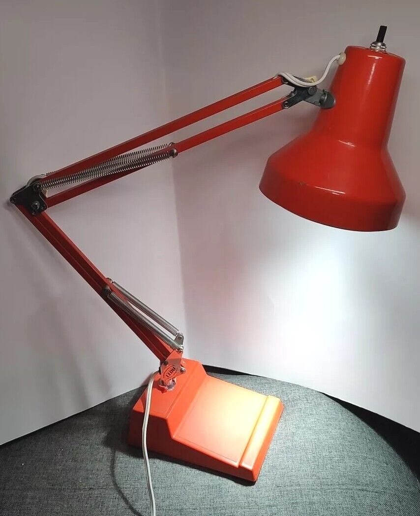 LEDU SWEDISH MCM ARCHITECT ARTICULATING DESK LAMP ORANGE 1960s 29\