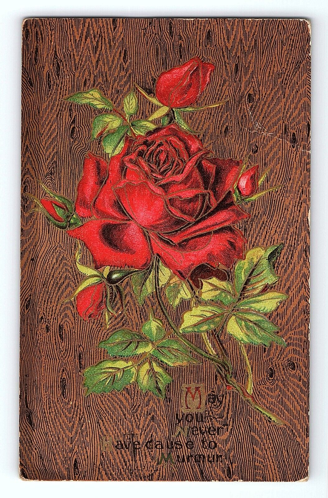 Beautiful Large Red Rose Flower Floral Best Wish Greeting Card Vintage Postcard