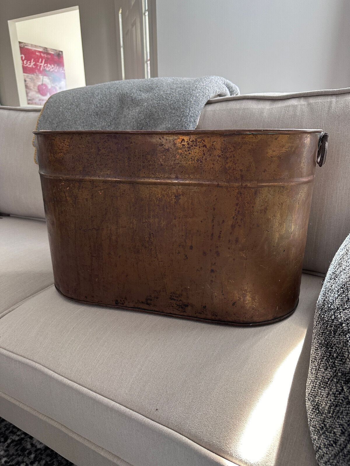 Vintage Antique Copper Boiler Wash Tub Basin 