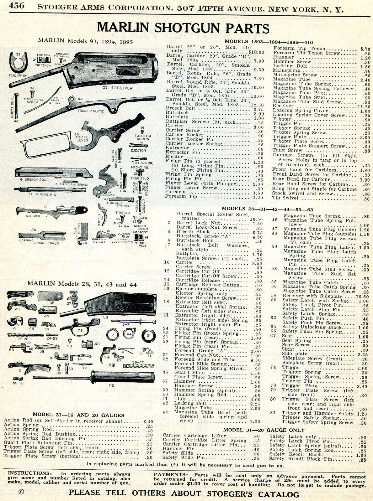 1939 Print Ad of Marlin Model 43 44 28 31 93 1894 1895 Shotgun Parts List