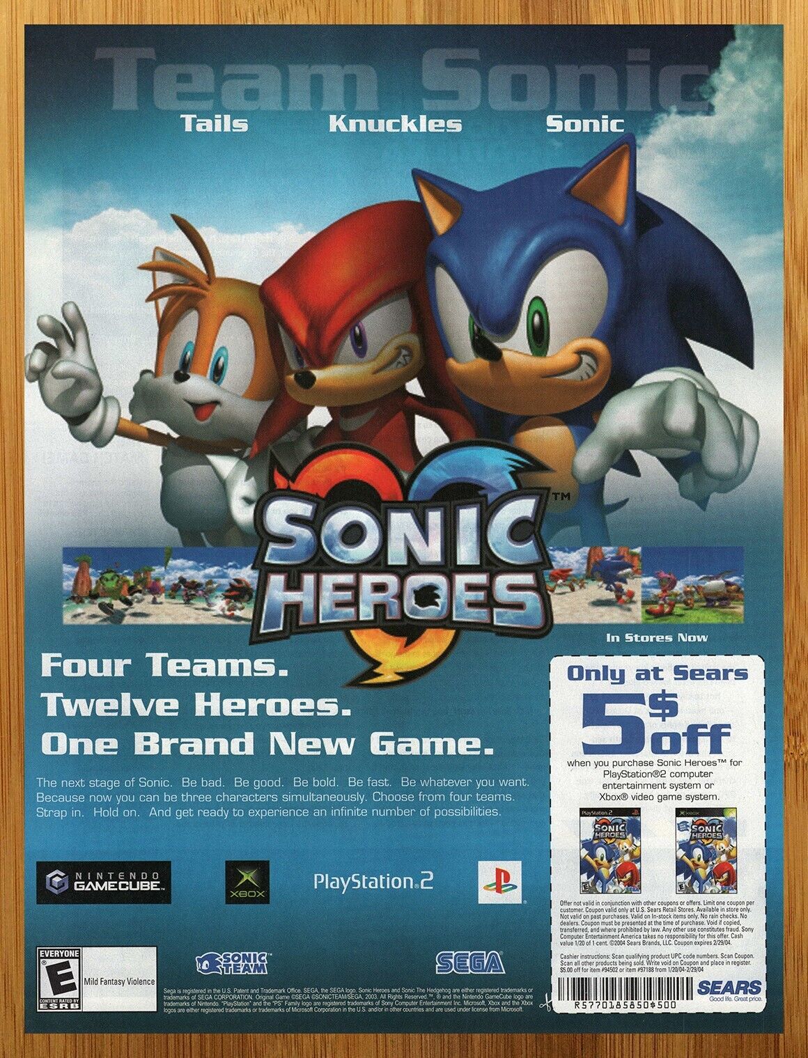 2003 Sonic Heroes PS2 Xbox Gamecube Print Ad/Poster Authentic Video Game Art 00s