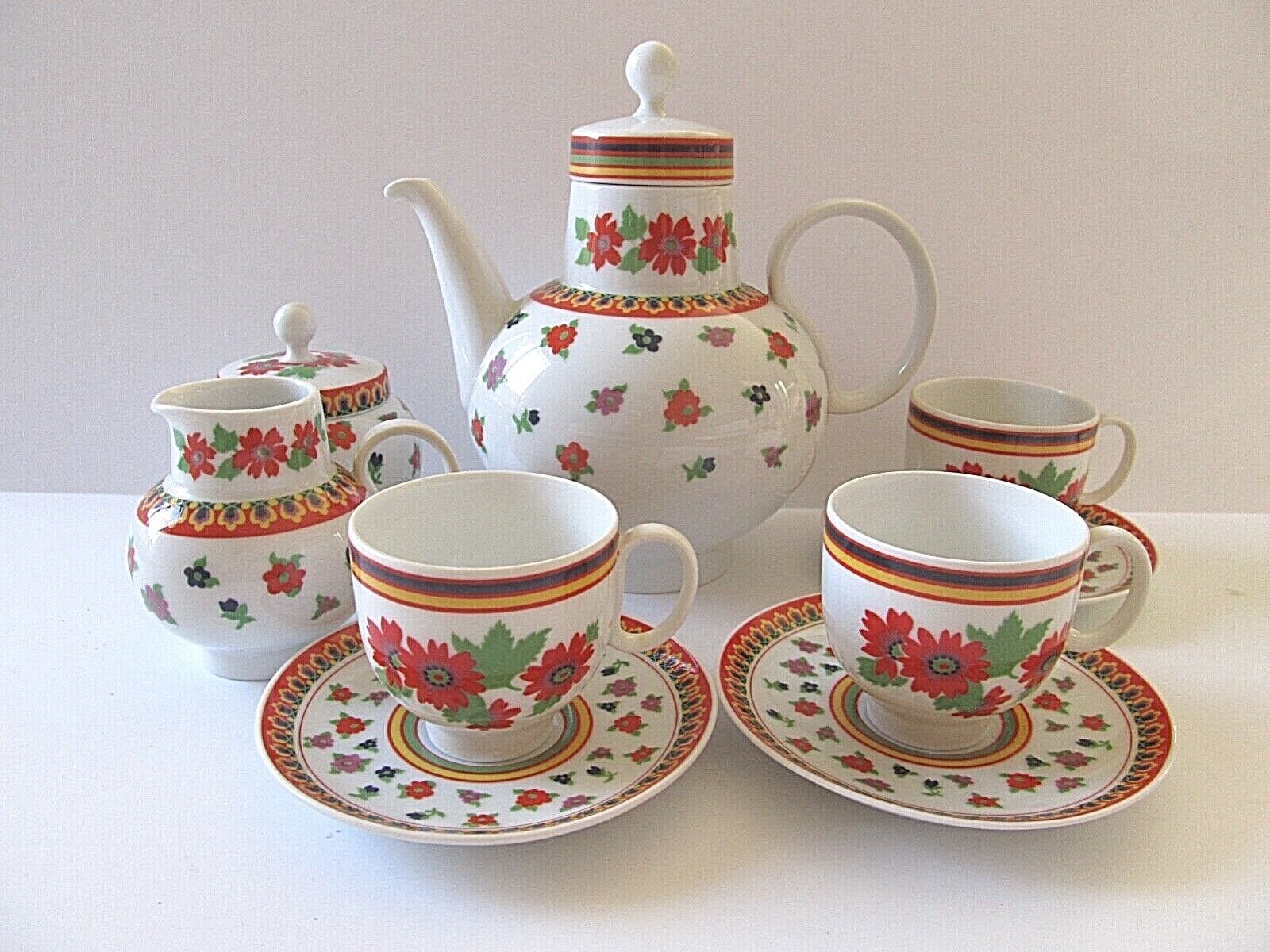 Vintage MCM Heinrich H & Co Selb Bavaria Gypsy Colorful Floral Demitasse Tea Set