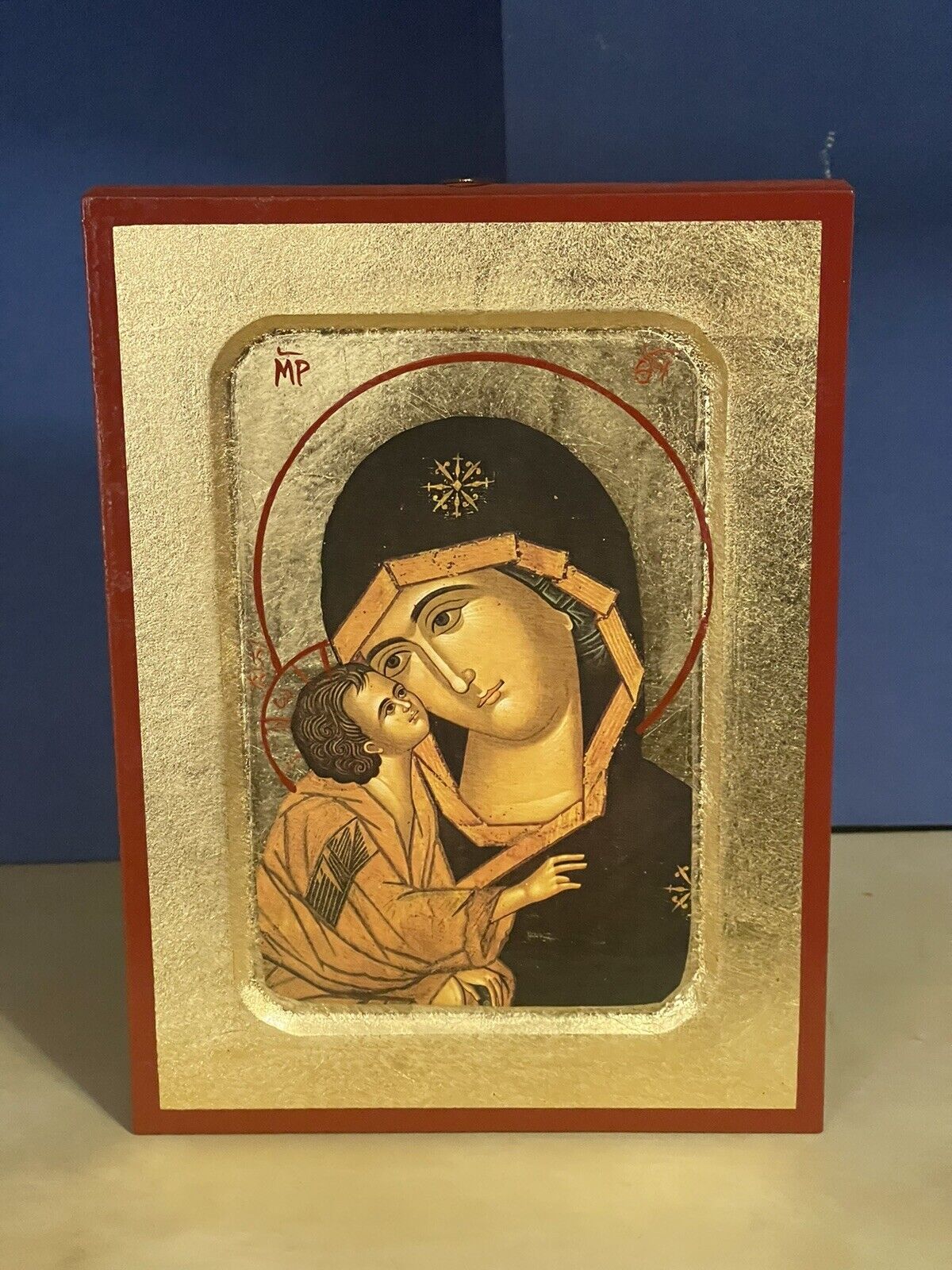 THEOTOKOS, SWEET KISSING,OF THE DON-WOODEN ICON,CARVED WITH GOLD LEAVES 6x8 inch