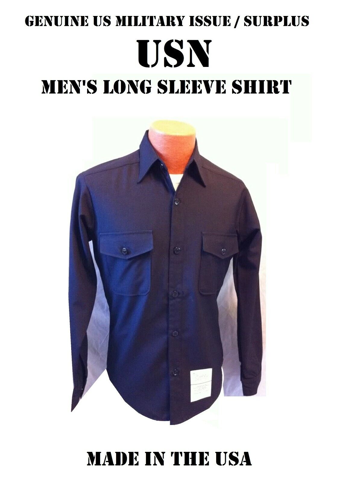 16.5 x 37 US NAVY SHIRT MEN'S LONG SLEEVE BLACK WINTER BLUE JOHNNY CASH UNIFORM