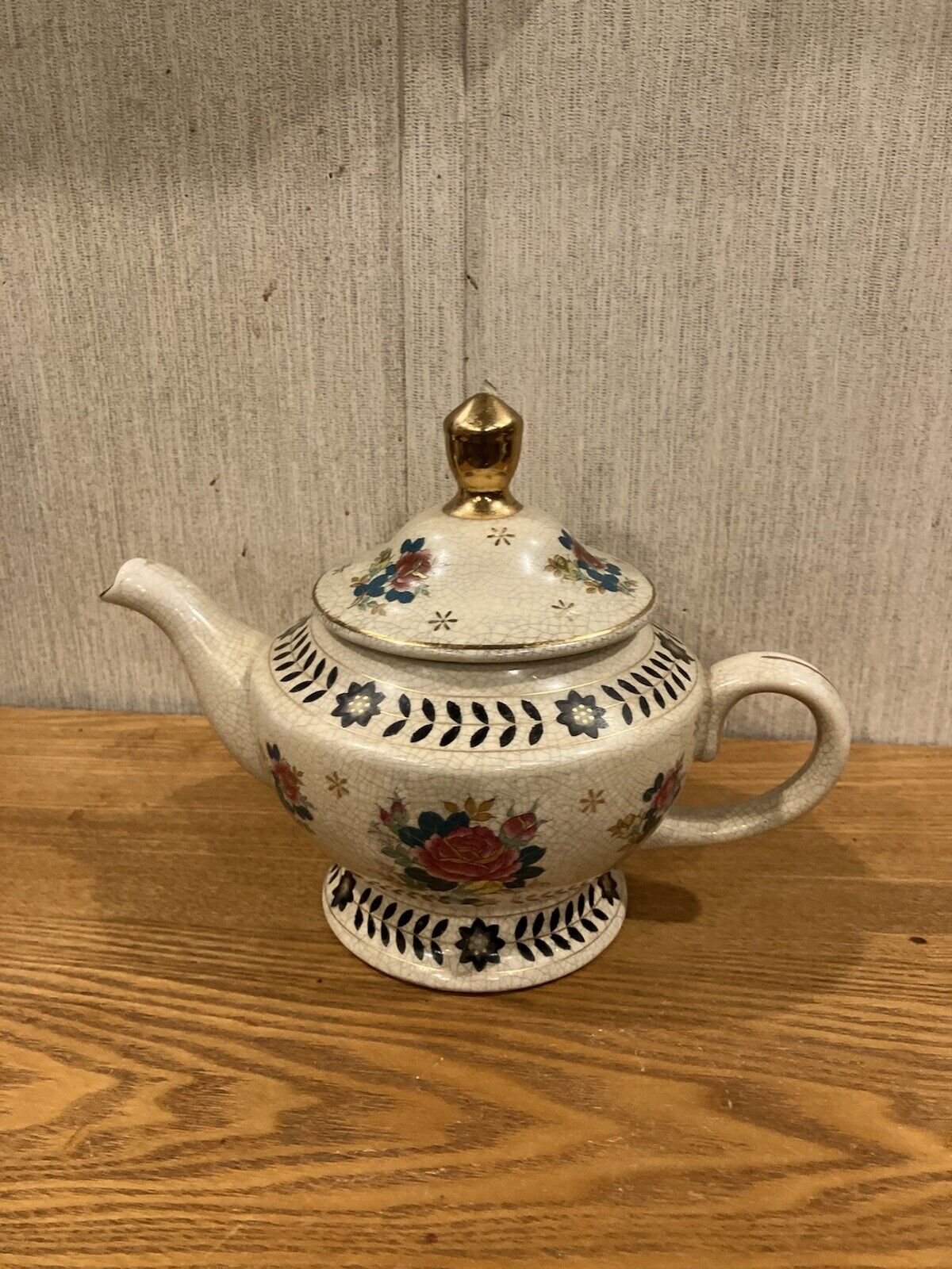 Vintage 1970’s, Crackle Rose Design Unique Teapot 